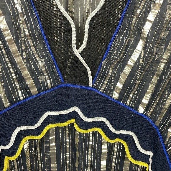 NWT Peter Pilotto Metallic Chiffon Dress Gold Navy Sheer Designer Sz M - Picture 7 of 16